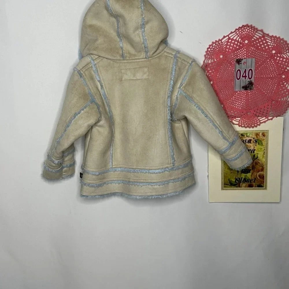 Rothschild Faux Beige Suede and Sherpa Blue Lined Hooded Coat Size 18M